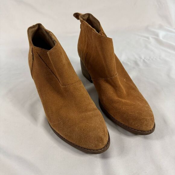 Toms Leilani Brown Suede Zipper Heeled Ankle Booties Women Size 7.5 Dress Boots - Picture 8 of 10